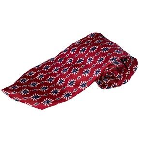 Kenneth Cole Mens Necktie  100% Silk‎ Medallion Red/White& Blue Tie 58"x3.75"